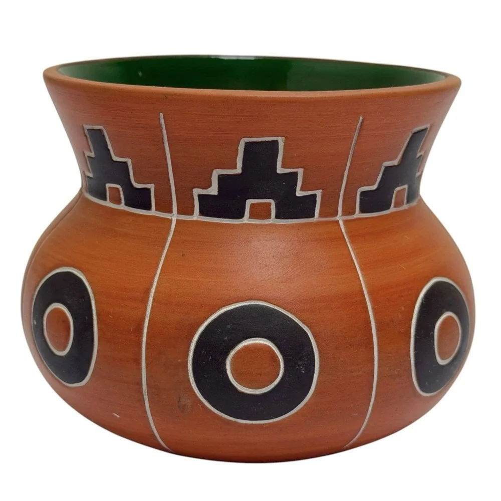 Vintage 1998 Handmade Aztec Acapulco‎ Mexico Pottery Vase Signed and Dated